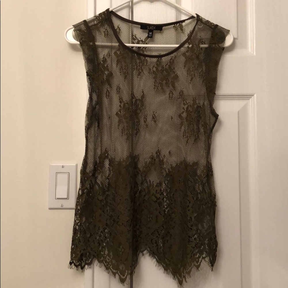 ⭐️Suede Navy Green Lace Tank